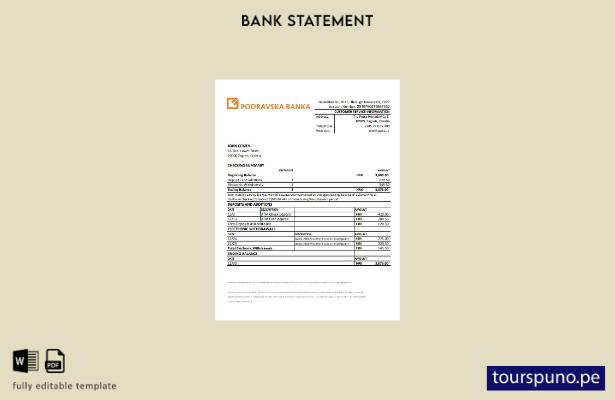 listo para imprimir plantilla de Excel de extracto bancario de Croacia Podravska